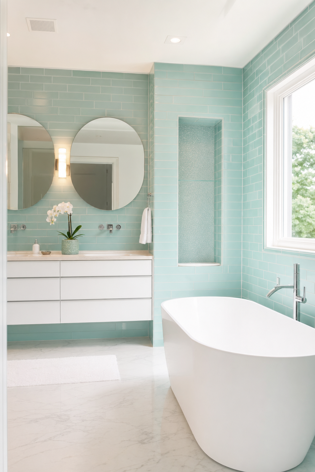 חדר אמבטיה מודרני בתכלת